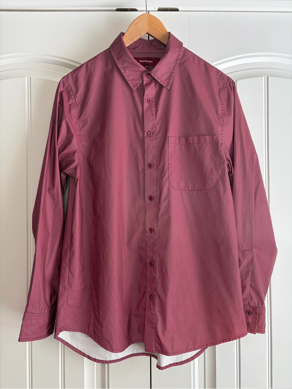 Sies Marjan Button Down Shirt Jacket Shacket Mens Sz Sm Burgundy Raincoat Feel